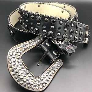 Leather Bling Rhinestone Belt Black on Black